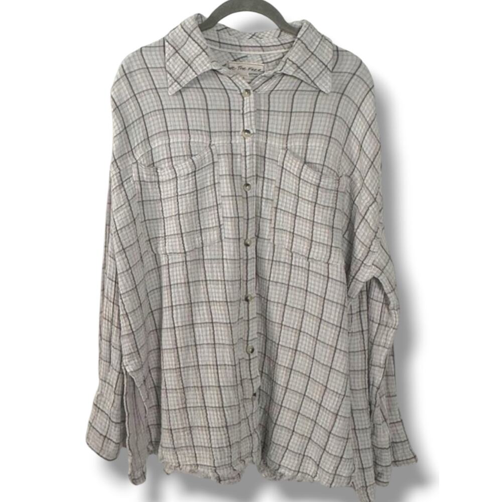 Free People Oversized Bohemian Grunge 90s Fall Cardiff Plaid Top Shirt Large - Picture 5 of 10